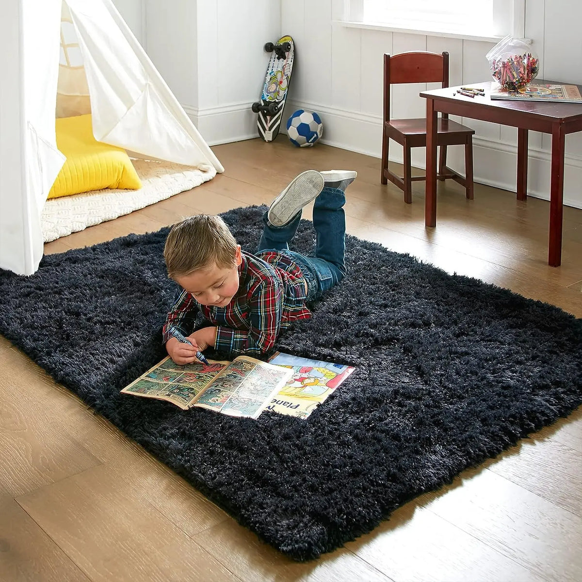 Furry Carpet Living Room Mat Modern Bedroom Nordic Style Decoration Carpet Large Size Black Gray White Non Slip Children's Rugs