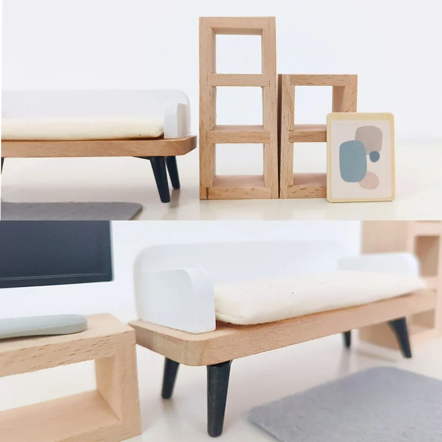 Nordic style villa, dollhouse, children's play, mini simulation furniture, bedroom, kitchen, wooden toys, boys and girls
