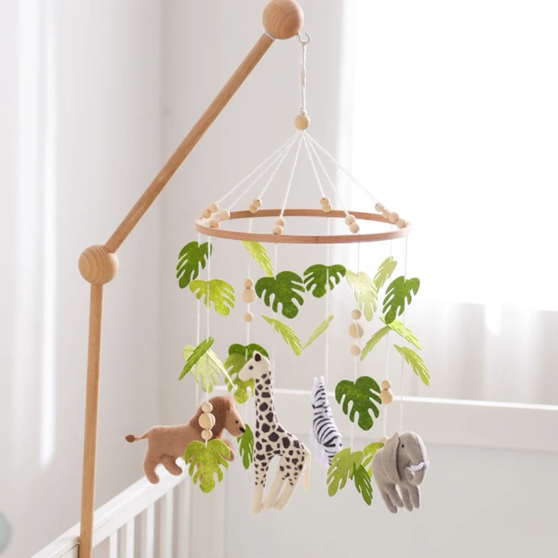 Wooden Baby Crib Mobile with Felt Animals
