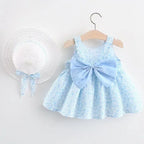0-3-Year-Old Baby Clothes Summer Seaside Vacation Children's Dress Floral Sleeveless Bow Girl Princess Dress+Hat