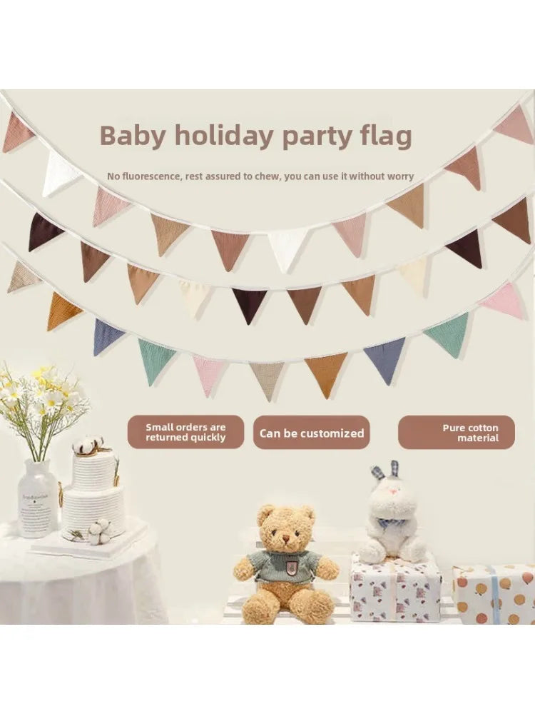 Pennant Banner Flags Nursery Bunting Banner Flags Washable Cotton Fabric Triangle Pennant Garlands for Living Room and Bedroom