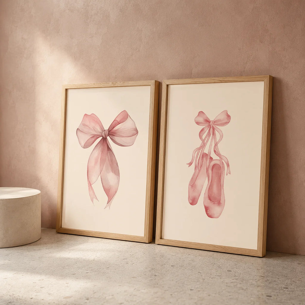 Nursery Wall Art, Nordic Cute Pink Ballet Girl Canvas Painting | Baby Poster for Toddler Kids Room Wall Decor