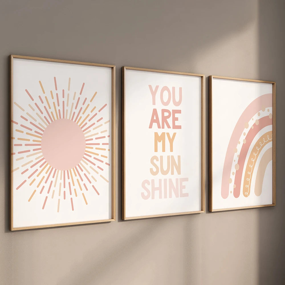 Rainbow Heart Nursery Print Poster Wall Art Boho Baby Girl Room Decor Boho Rainbow Nursery Prints Blush Pink Sunshine Art Gift