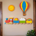 Cute cartoon Wooden Wall Decor Set for Nursery. Nano Tape Included, No Drilling Needed for Kids Bedroom Decoration.