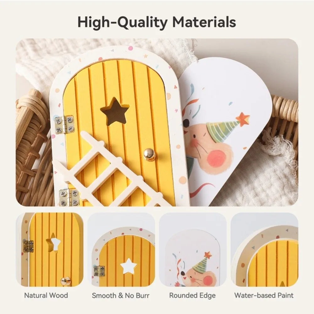 Novelty Glows in The Dark Window Dollhouse Home Decorations Mini Creative Fairy Elf Door Funny Wooden Mouse Hole Nursery Decor
