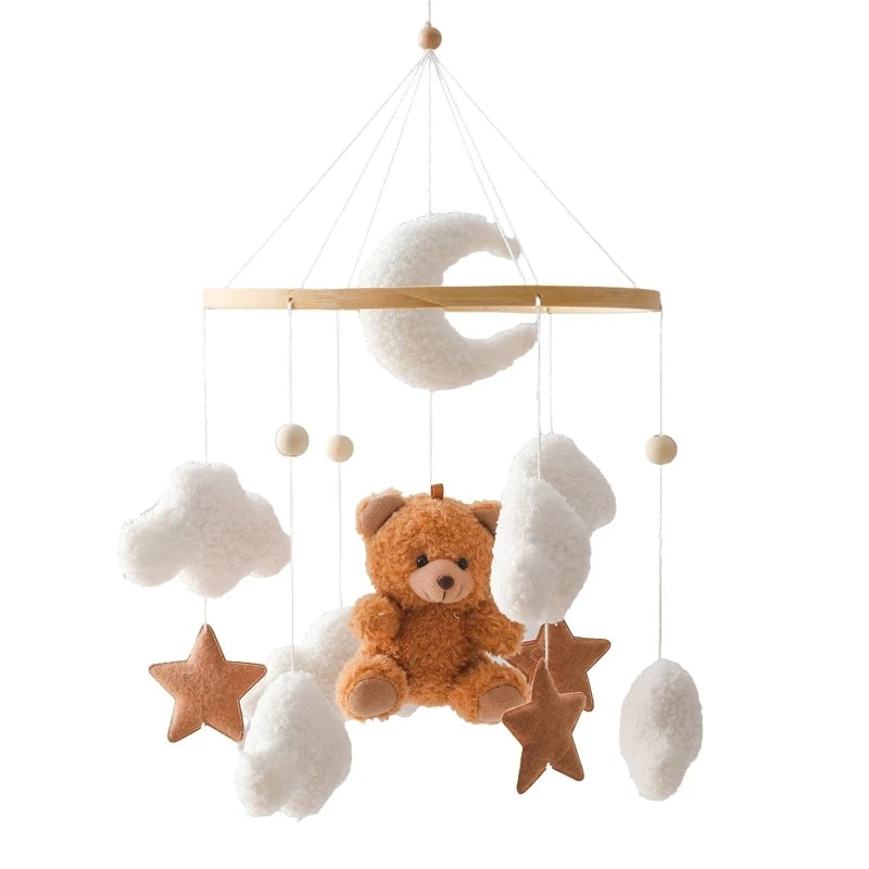 Wooden Baby Crib Mobile with Felt Animals