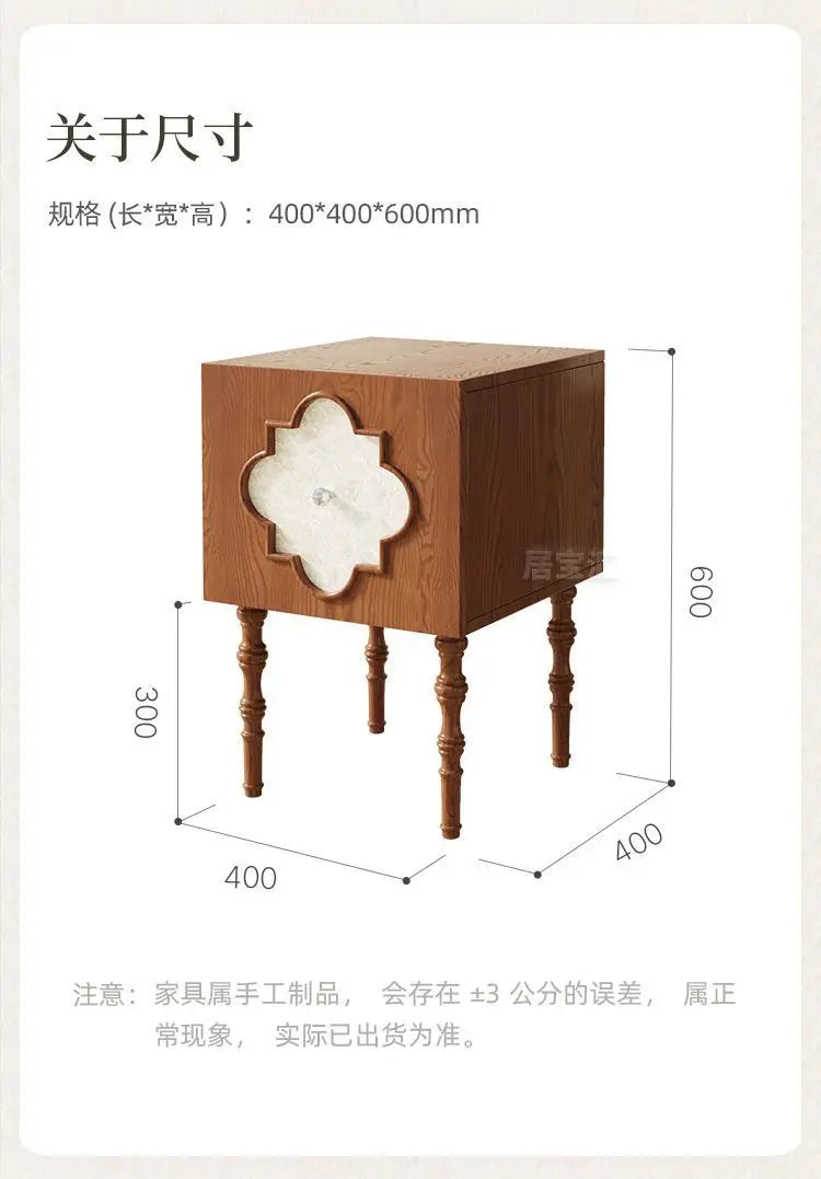 High-end Luxury Antique Bedside Table Ash Wood Artistic Four-leaf Clover Sofa Side Cabinet Bedroom Bedside Cabinet