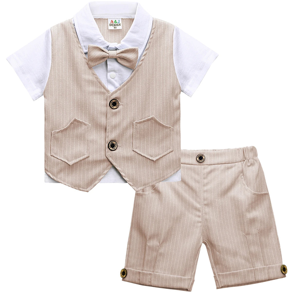 Baby Boys Clothing Set Infant Gentleman Outfit Top + Shorts Baptism Wedding Birthday Gift Costume 2PCS Kids Summer Clothes Suit