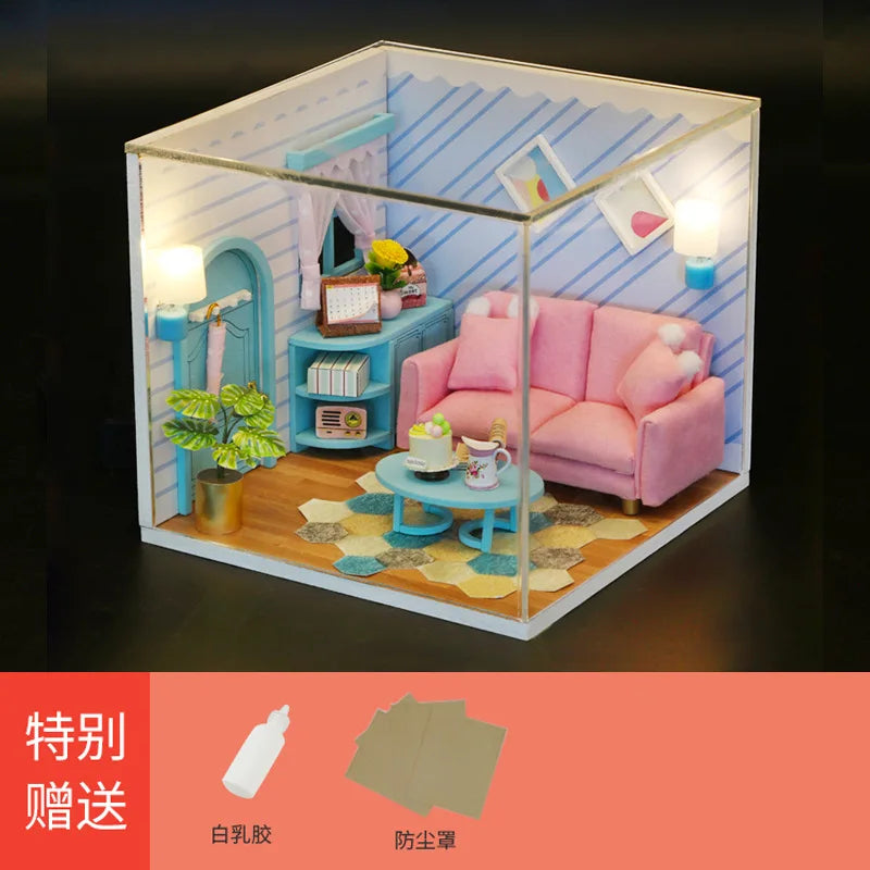 Baby House Kit Mini DIY Handmade 3D Puzzle Assembly MagicBuilding Model Toys, Home Bedroom Decoration With FurnitureWooden