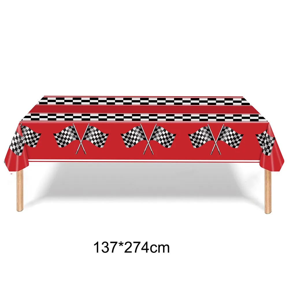 Racing Car Theme Disposable Tablecloth Red Black White Checkered Pattern Boys Kids Birthday Party Decoration Supplies Gifts ﻿