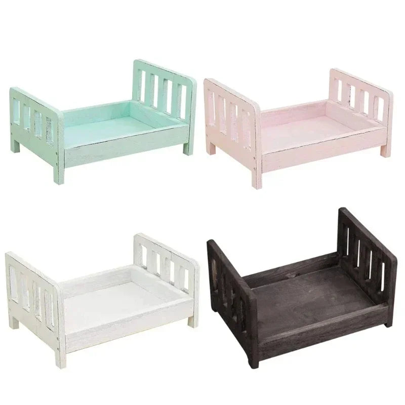 Newborn Infant Photography Props Retro Wood Bed Baby Poses Growth Memorial Detachable Background Sofa For Boys Shooting Props