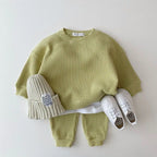 Baby Girls Clothes Autumn Cotton Kintting Clothing Sets Mock 2PCS Waffle Cotton Kids BoysSets Tracksuit Tops+Pants Korean