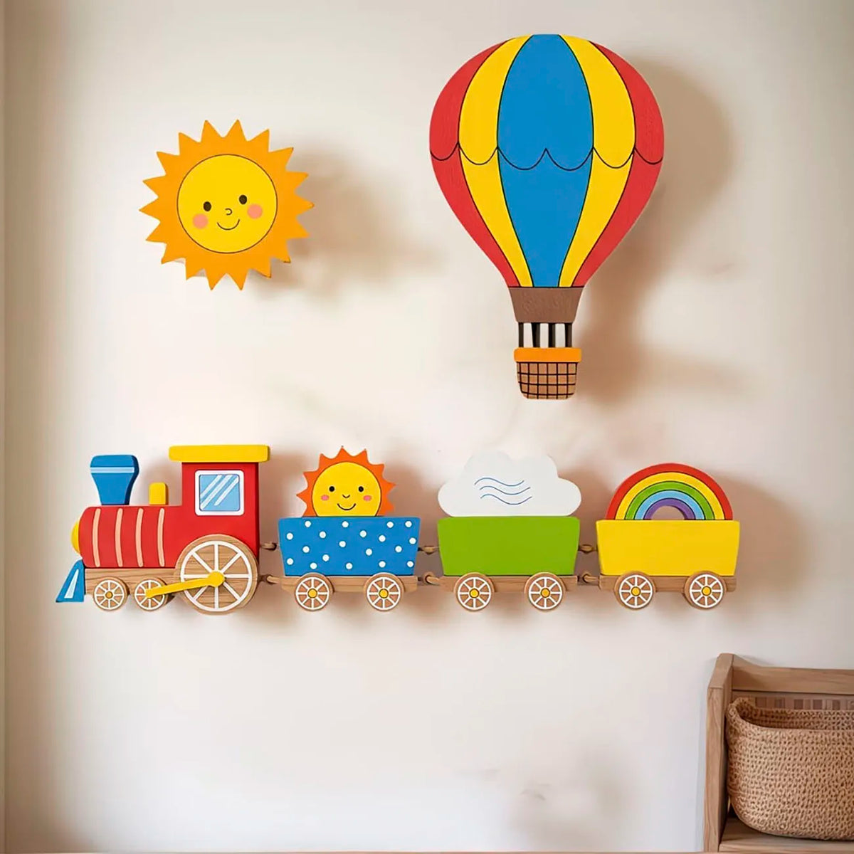 Cute cartoon Wooden Wall Decor Set for Nursery. Nano Tape Included, No Drilling Needed for Kids Bedroom Decoration.