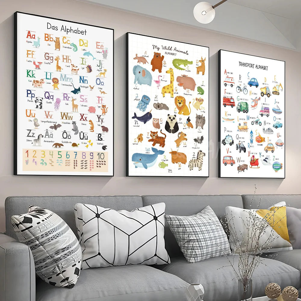 Playroom Nursery ABC Alphabet Numbers Poster Self-adhesive Art Waterproof Paper Sticker Coffee House Bar Room Wall Decor