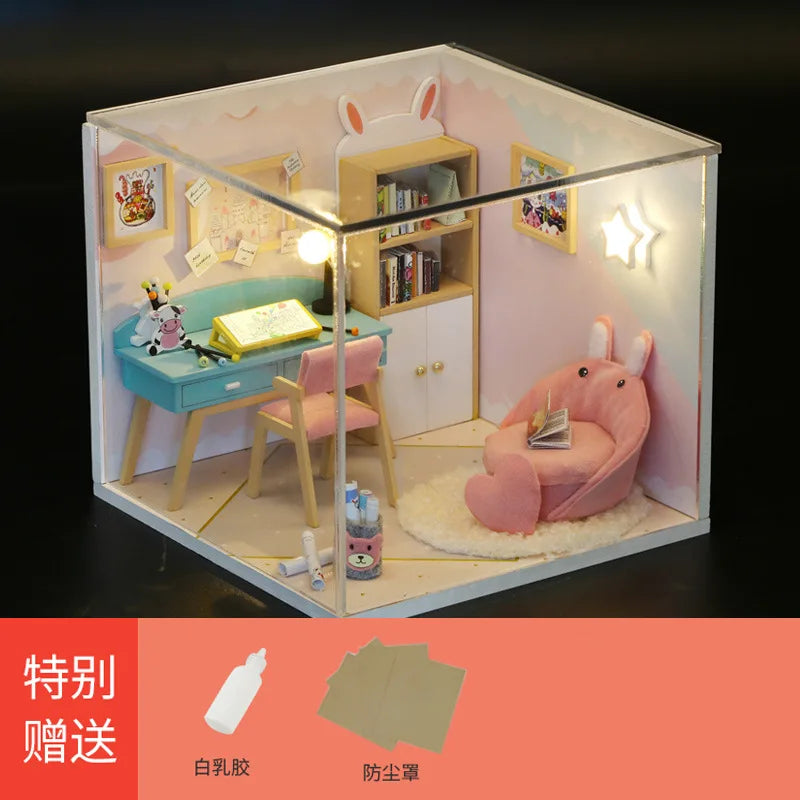 Baby House Kit Mini DIY Handmade 3D Puzzle Assembly MagicBuilding Model Toys, Home Bedroom Decoration With FurnitureWooden