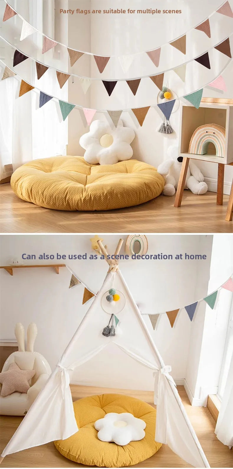 Pennant Banner Flags Nursery Bunting Banner Flags Washable Cotton Fabric Triangle Pennant Garlands for Living Room and Bedroom