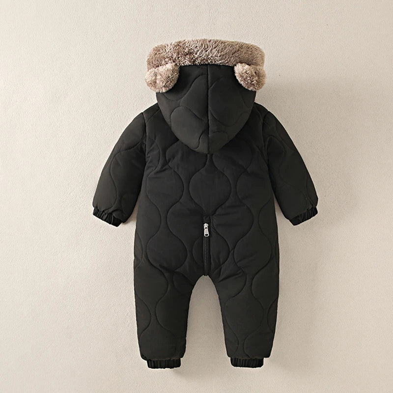 Boys New Born baby Clothes Autumn Winter Fleece-Lined Hooded Romper Pants Perfect for Outdoor Toddler Girl Little Girls Clothing
